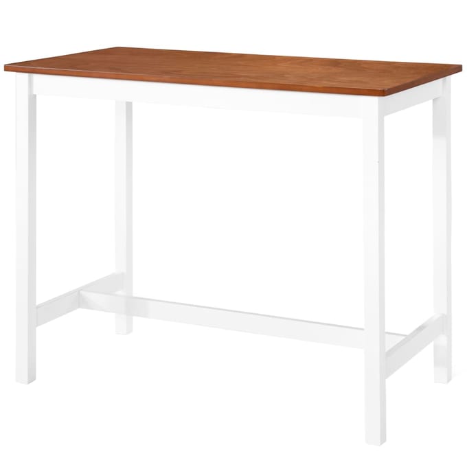 vidaXL - Bartafel- - en - barstoelenset - massief - hout - bruin - en - wit - 3-delig