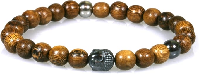 IbizaMen - Robles hout 8mm - hematiet buddha hoofdje RVS - 20cm