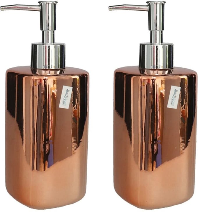 Gerim - Zeeppompje/dispenser - 2x stuks - keramiek - koper kleur - 7 x 19 cm