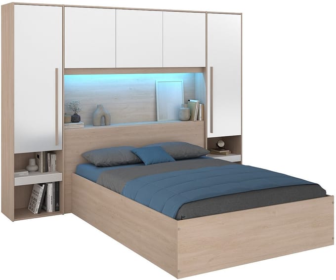 Vente-unique Bed met opbergruimte hout natuurlijk licht, wit 140 x 190 cm