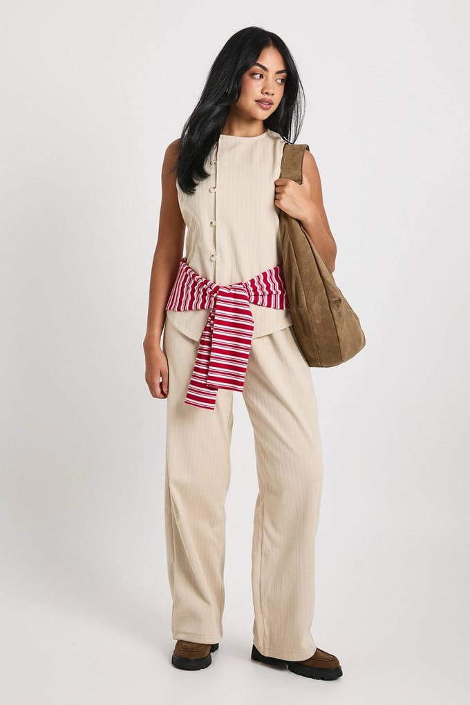 boohoo Dames Gewoven koordvest | Ecru | Maat: 42