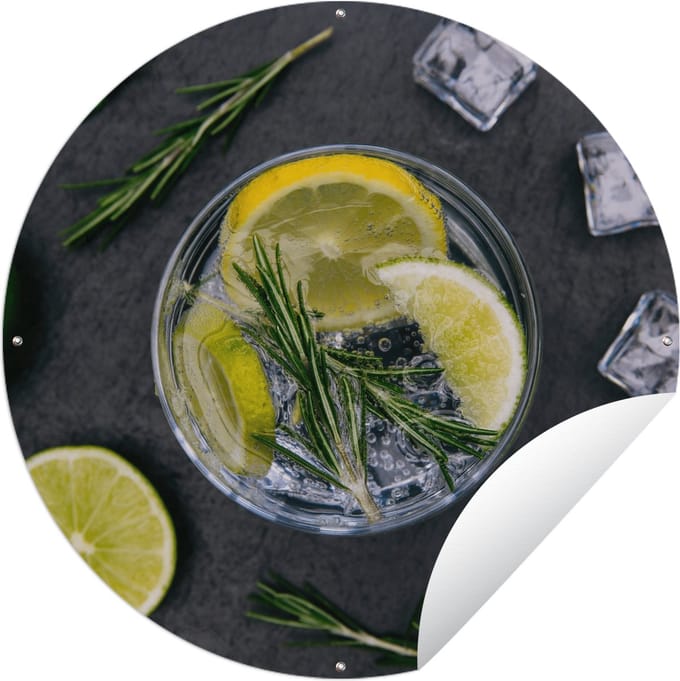 Tuincirkel Drank - Fruit - Beker - Citroen - 60x60 cm - Ronde Tuinposter - Buiten