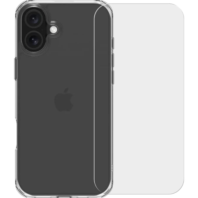 BlueBuilt Protective Back Cover iPhone 16 Plus Transparant + Screenprotector Glas