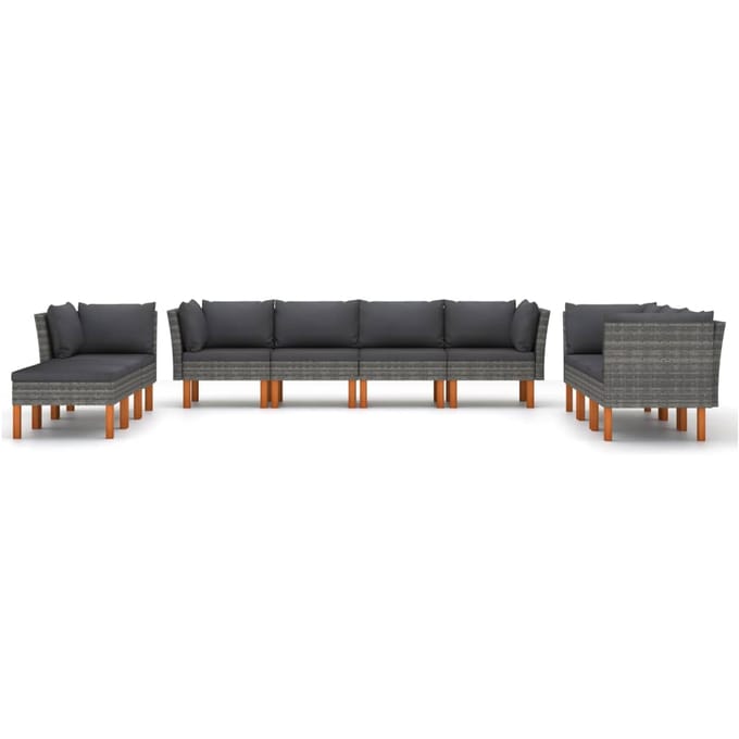 vidaXL - 10-delige - Loungeset - met - kussens - poly - rattan - grijs