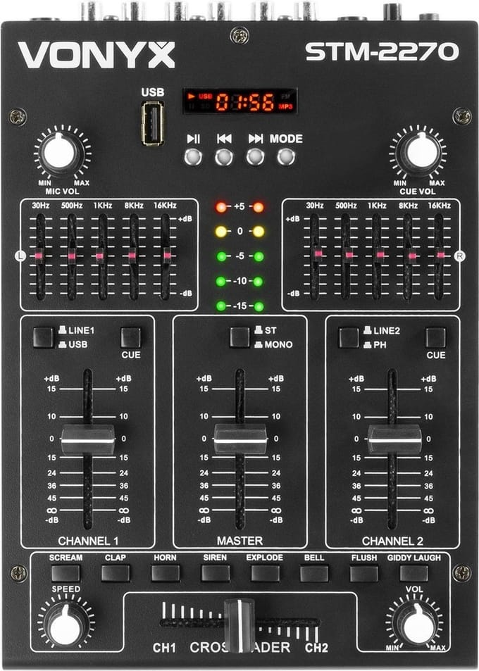SkyTec STM2270 4-Kanaals Mixer Geluidseffecten SD/USB/MP3/BT
