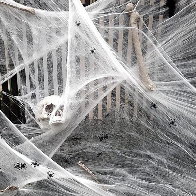 Halloween Spinnenweb - Griezel decoratie - Feest versiering - Inclusief 40 spinnen - 100g vezels - Wit