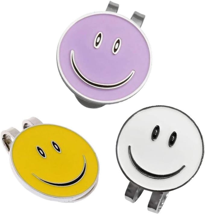 Golf Bal Markeringen - Hoed Clips - Golfen met Stijl - Vrolijk Smiley Ontwerp - Set van 3