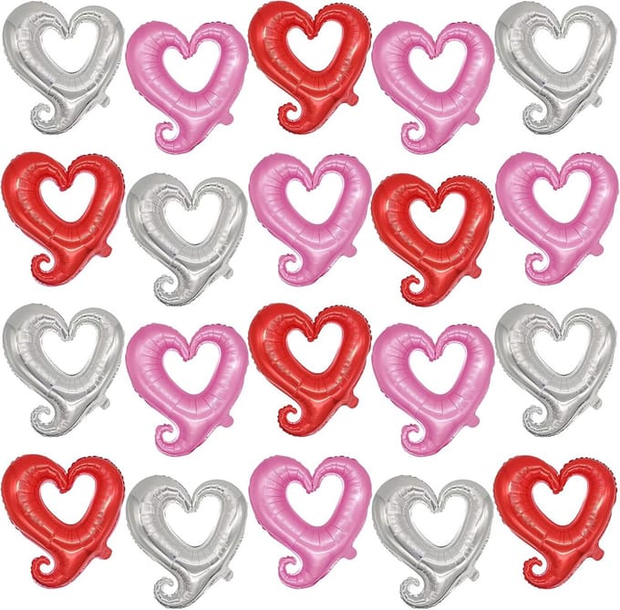 Solidchoice - Set van 20 Holle Hart Ballonnen in Rood, Roze en Zilver