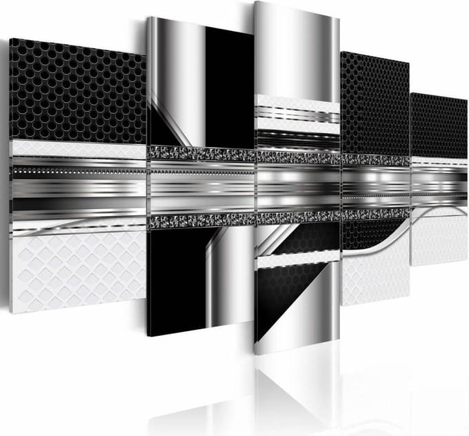 Schilderij - In het zilver, 5 luik, Zwart/Zilver look, 2 maten, Premium print
