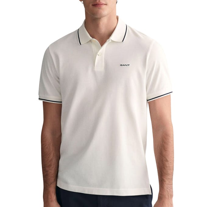 Gant Tipping Piqué Poloshirt Wit - Maat M - Heren