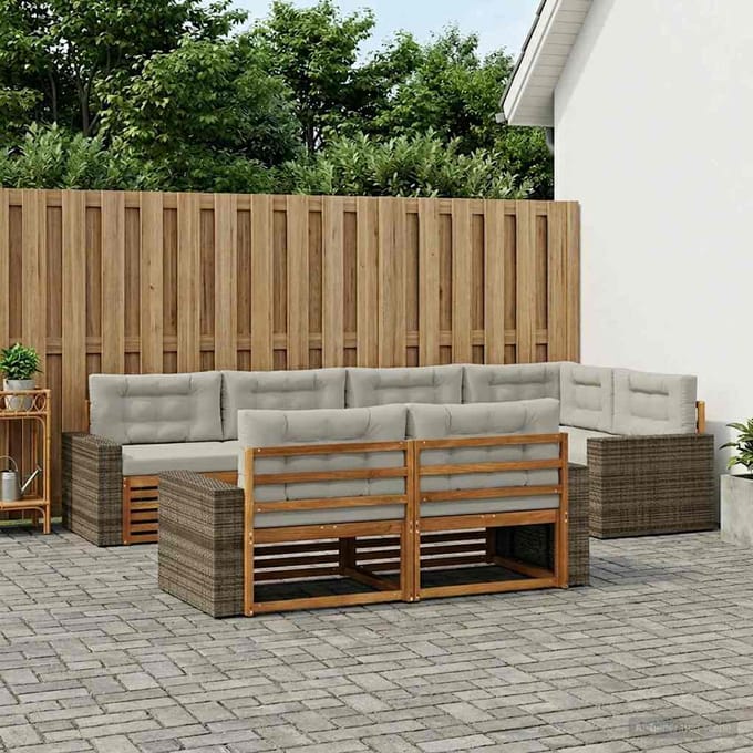 vidaXL - Buiten - bank - set - 7 - st - Naturel - en - lichtgrijs