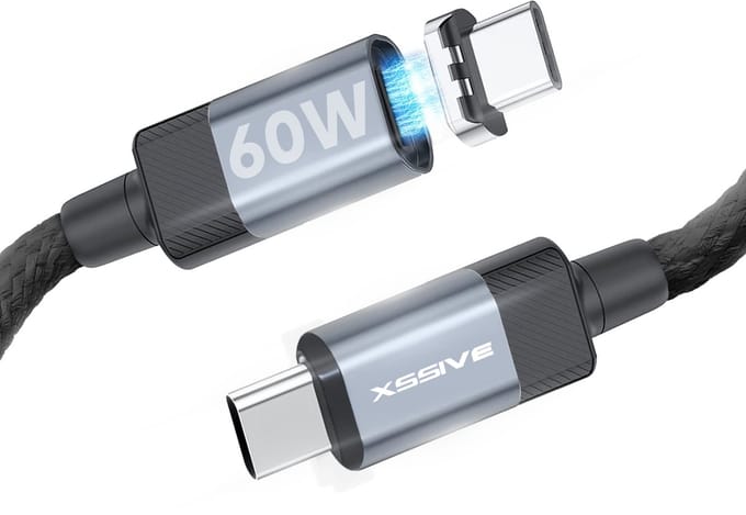 Xssive Magnetische USB C Kabel - 60W Snelladen - USB-C naar USB-C - Geschikt voor Apple CarPlay & Android Auto Oplader Kabel - 1 Meter