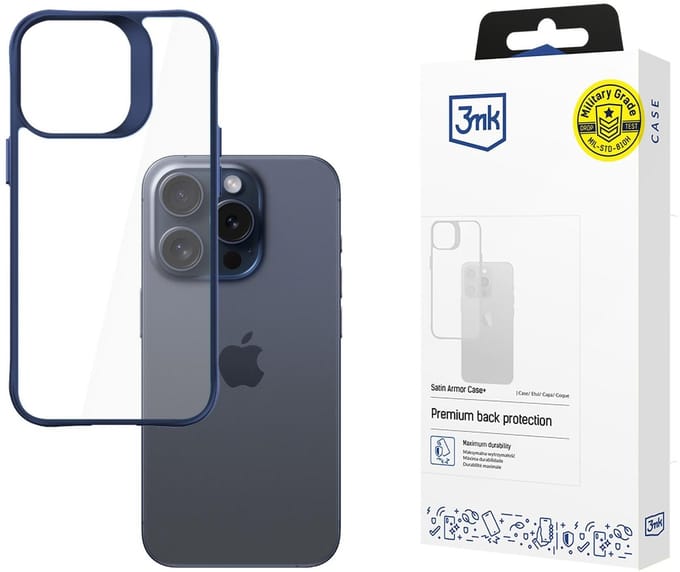3mk Satin Armor Case+ Blue for Apple iPhone 15 Pro - transparent