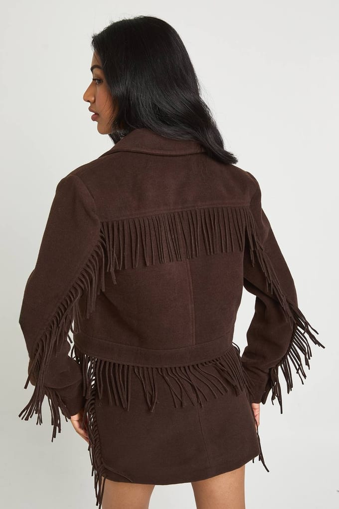 boohoo Dames Tassel Wool Look Minirok | Chocolate | Maat: 8