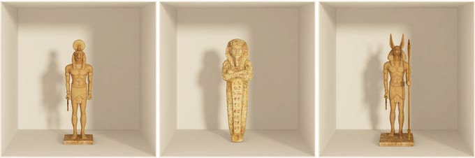 Sticker met 3D-effect van Egyptische kleibeelden, 30 x 90 cm