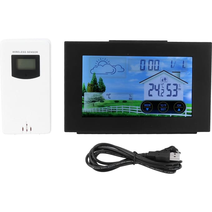 Digitale Draadloze Thermometer Hygrometer Wekker met Touchscreen voor Binnen- en Buitengebruik gray