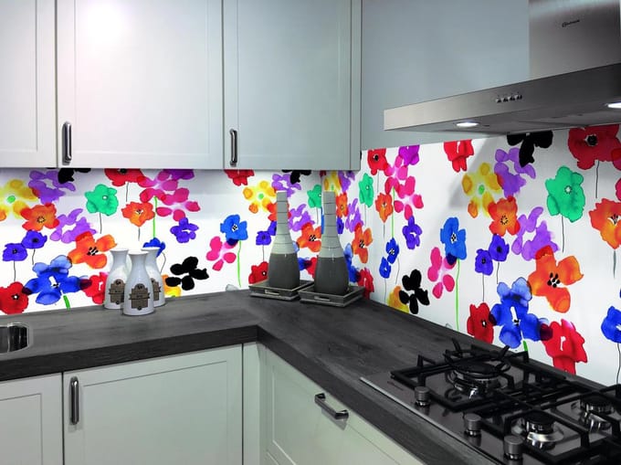 Spatwand met print - Kleurrijke Aquarel Bloemen
