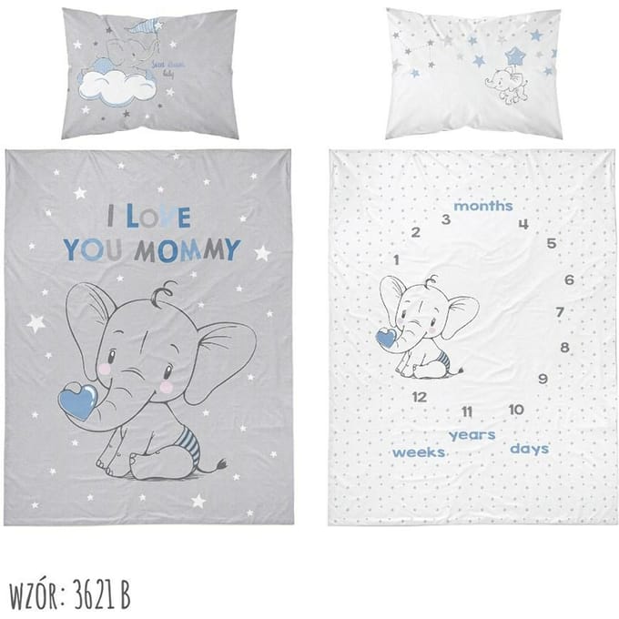 Kinderbeddengoed 90x120 cm - Olifant Blauw Grijs Katoen