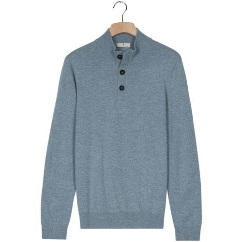 Thomas Maine Trui Placket Buttons Closure Single Knit Subtle Mélange Color Licht Blauw / male