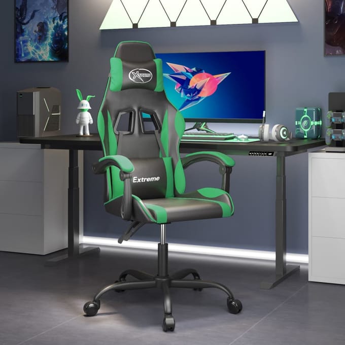 vidaXL - Gamestoel - draaibaar - kunstleer - zwart - en - groen