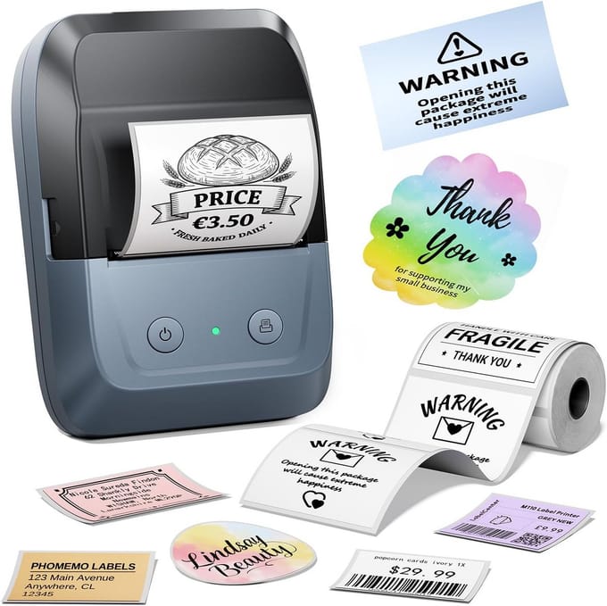 Draadloze Thermische Labelprinter A4 - Bluetooth Stickerprinter met 300 Sjabloon & 2000 Symbolen