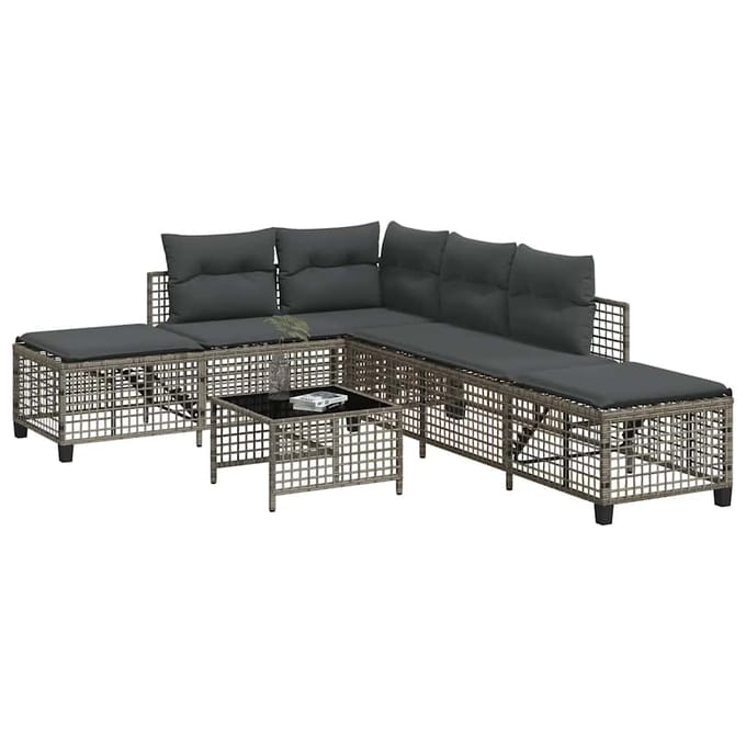 vidaXL - 3-delige - Loungeset - met - kussens - poly - rattan - grijs