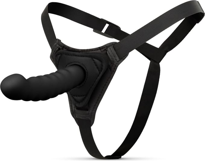 EasyToys - Siliconen Strap On - Gebogen - Strapon - Pegging - Strapon Voorbinddildo - Strapon Harnas - Voorbinddildo - Dildo - Dildo's - Zwart