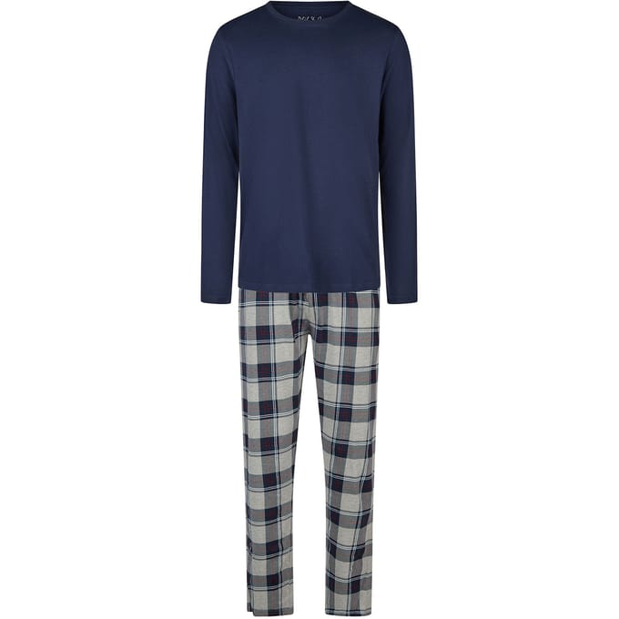 Phil & Co Heren Pyjama Set Lang Blauw/Grijs Geruit - Maat XXL