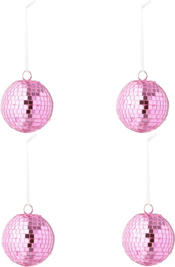 J-Line kerstbal Spiegel - glas - roze - small - doos van 4