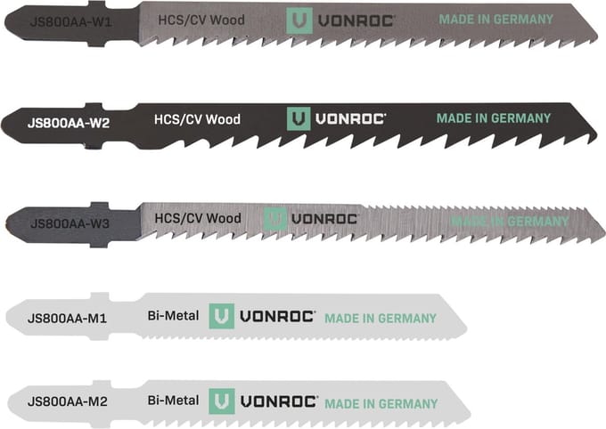 VONROC Decoupeerzaagbladen – T-schacht – 5 stuks – hout & metaal – Made in Germany