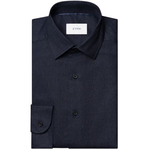 Eton Overhemd Solid Color Double-Twisted Yarn Cotton Flanel Navy / male