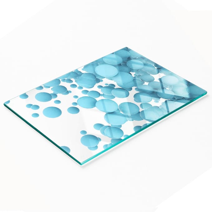 Glazen serveerplank met abstracte bolvormige afbeeldingen, 80x52 cm