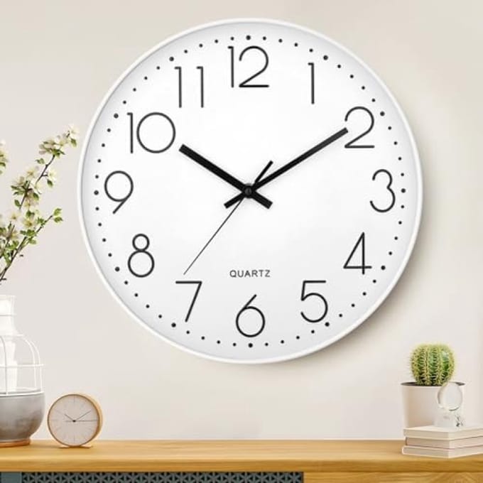 PromoHome Moderne Wandklok - Stil Werkend, 30 cm Diameter - Wit