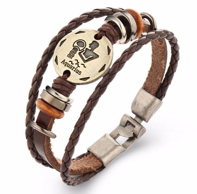 Montebello Armband Waterman - Leer - Metaal - Horoscoop - 22cm