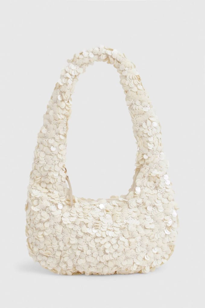 boohoo Dames Sequin Versierde Schoudertas | Cream
