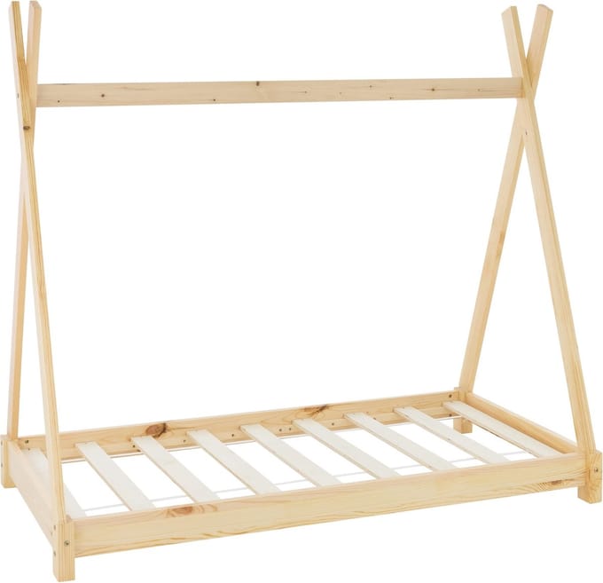 ML Design tipi serie kinderbed 70x140 cm naturel massief grenen hout met lattenbodem speelbedframe in tentvorm huisbed voor jongens en meisjes met uitvalbeveiliging naturel kleur junior bed kinderhuis vloerbed stabiel houten jeugdbed voor kinderkamer