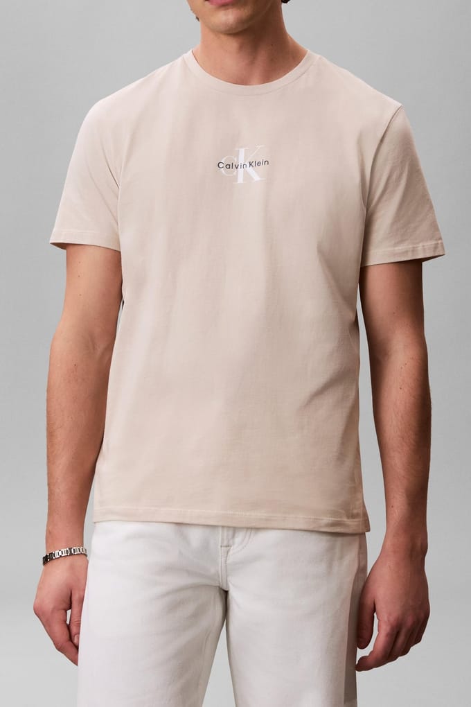 Calvin Klein Ss 30s Micro Monogram Tee Oatmeal Taglia: 3XL | Magliette basic Outlet | Uomo
