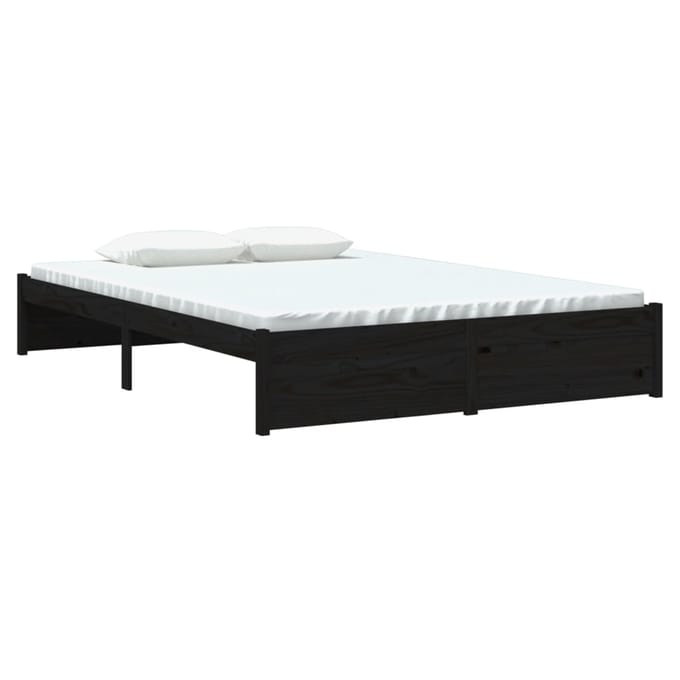 vidaXL - Bedframe - massief - hout - zwart - 140x190 - cm
