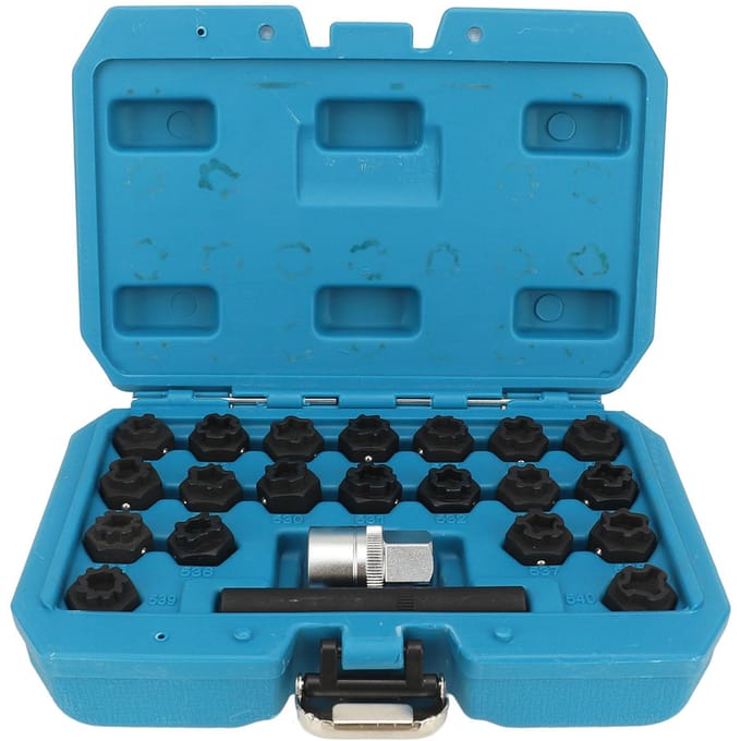 22 stuks Wielslot Sleutel Verwijderingskit Anti-diefstal Wielbout Verwijderingsgereedschap Met 12 inch Dopadapter black
