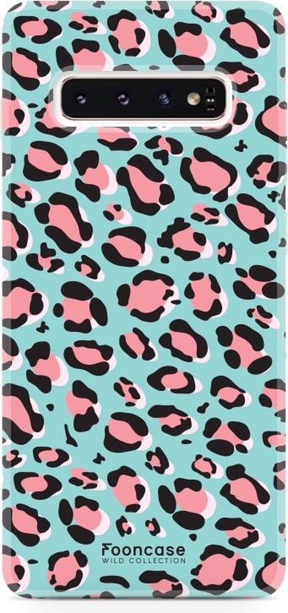 Fooncase Hoesje Geschikt voor Samsung Galaxy S10 - Shockproof Case - Back Cover / Soft Case - Luipaard / Leopard print / Blauw