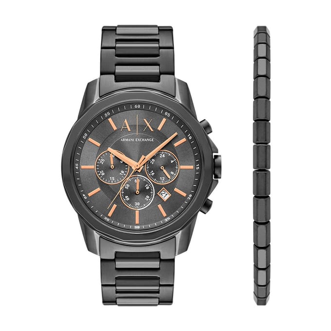Armani Exchange Heren Horloge geschenkset - Grijs