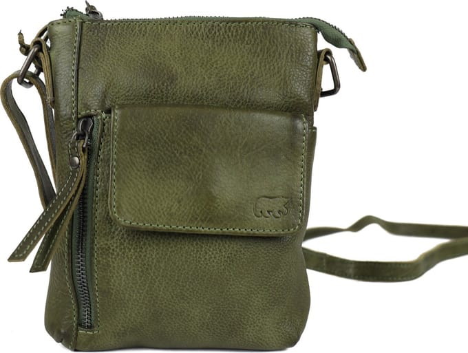 Bear Design Davide Kleine Leren Crossbodytas / Schoudertas Dames - Leer - Groen