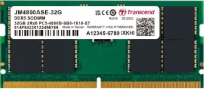 Transcend JetRAM - DDR5 - module - 32 GB - SO-DIMM 262-pin - 4800 MHz / PC5-38400 - unbuffered