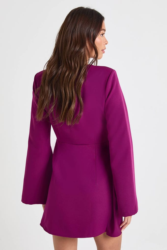 boohoo Dames Kraagloze gedrapeerde blazerjurk met getiede taille | Pruim | Maat: 44