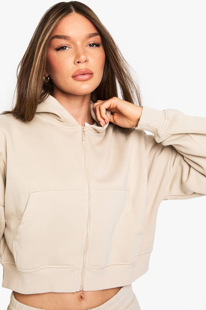 boohoo Dames Boxy Ballonmouw Oversized Zip Through Hoodie | Steen | Maat: Large