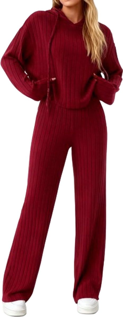 Ribstof Kledingset Dames - Bordeaux Rood - Huispak