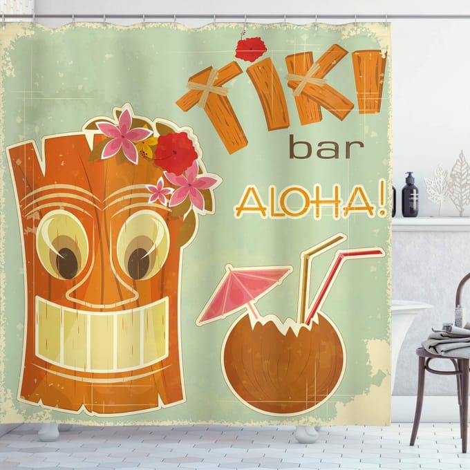 ABAKUHAUS Tiki Bar douchegordijn – Flora – 175 x 200 cm – Polyester