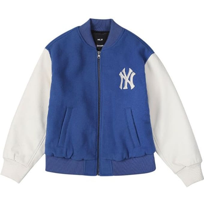 MLB Logo Blocs de Couleur Rétro Maillot de Baseball Décontracté Hauts Unisexes Bleu 3AJP12016-50BLD S white