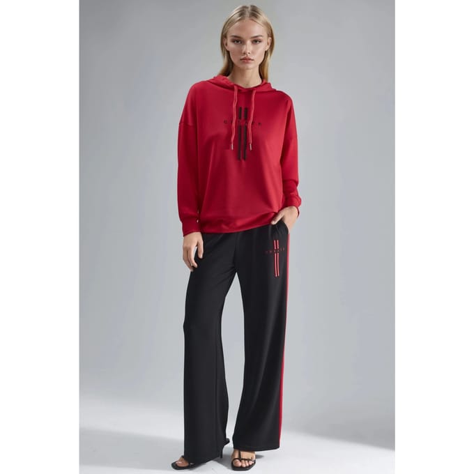 Modal Touch Hoodie & Gestreepte Gedetailleerde Broek Set