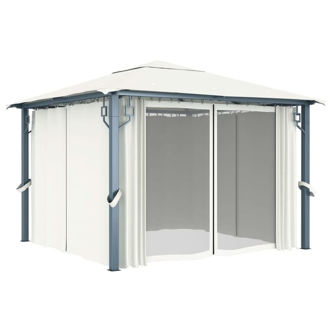 vidaXL - Prieel - met - gordijn - 300x300 - cm - aluminium - crème